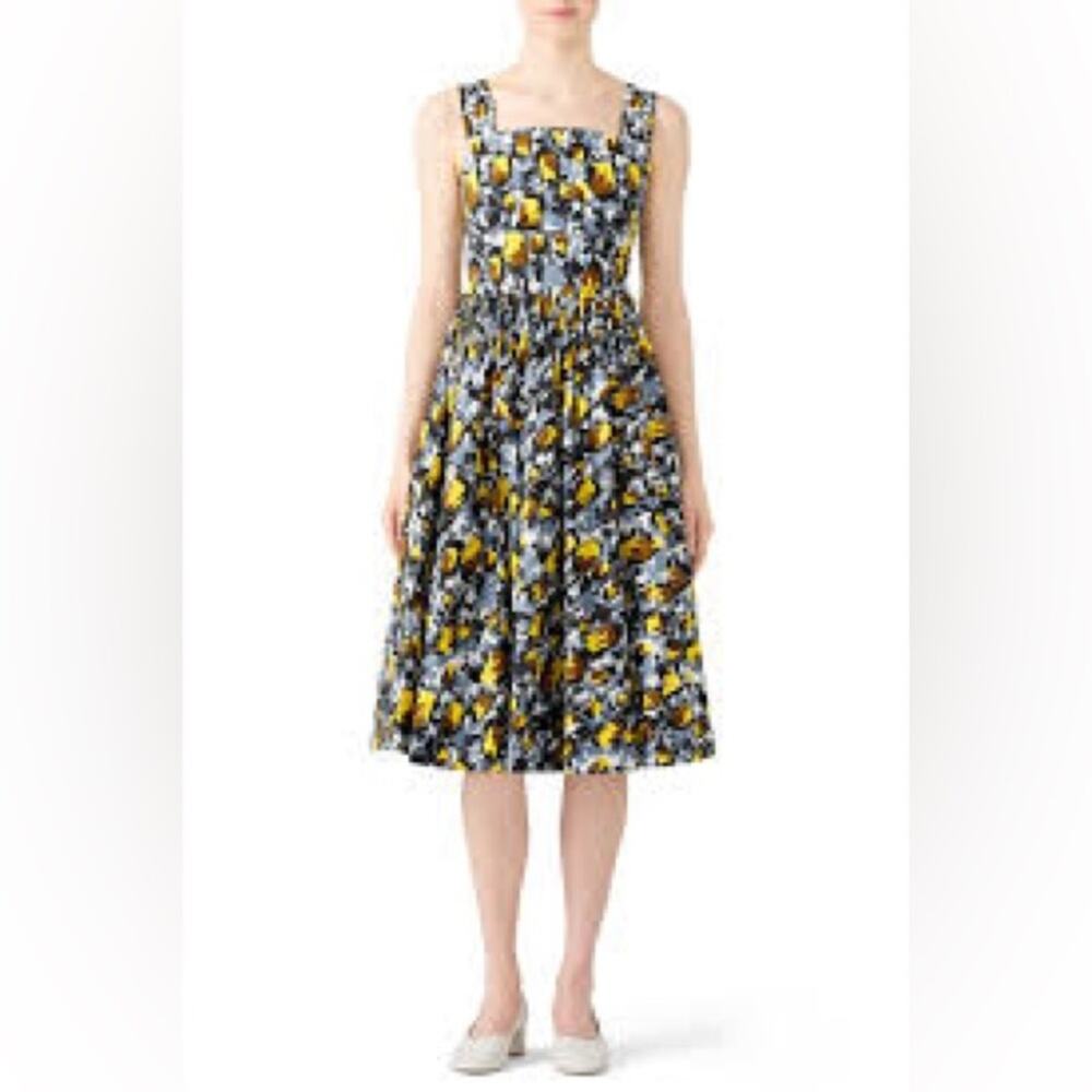 Marni Square Neck Citrus Full Skirt Dress IT 38 US 2 Blue Yellow Party
